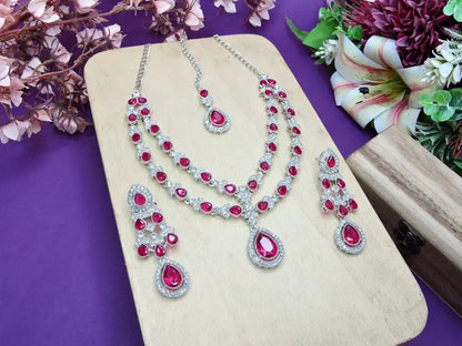 Jewel City Teardrop Bridal Necklace Set with Earrings & Maang Tikka - Ethnic Wedding Jewelry for Brides & Parties