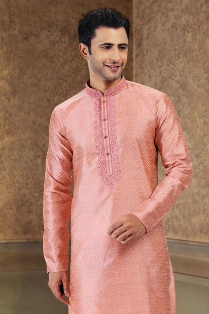 Raivat Ethnic Jacquard Banarasi Silk Thread Work Kurta Pajama In Dark Pink Colour