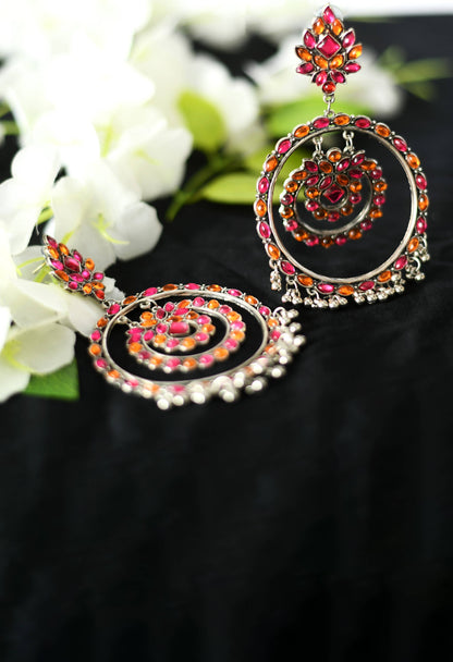 Mominos Fashion Johar Kamal Women's Pink & Orange Kundan Circles Earrings