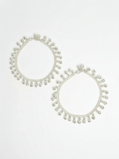 NVR Women Set of 2 Silver Plated Ghunguru Beaded Anklet
