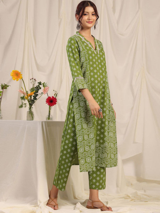 Anayna Women Floral Printed Regular Pure Cotton Kurta with Trousers