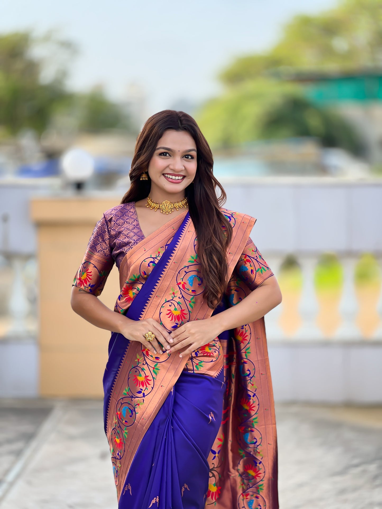 Mameraa Sarees Violet Faux Banarasi Silk Saree With Paithani Rich Weaved Pallu And Blouse-Violet