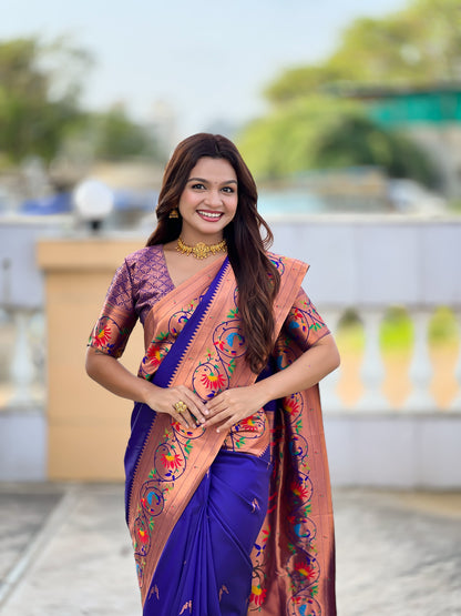 Mameraa Sarees Violet Faux Banarasi Silk Saree With Paithani Rich Weaved Pallu And Blouse-Violet
