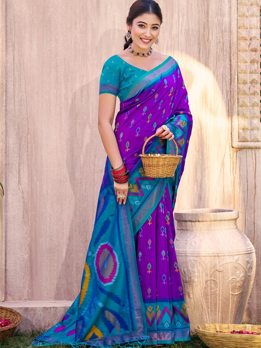 Anaita Violet Silk Saree With Blouse Piece