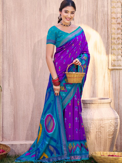 Anaita Violet Silk Saree With Blouse Piece