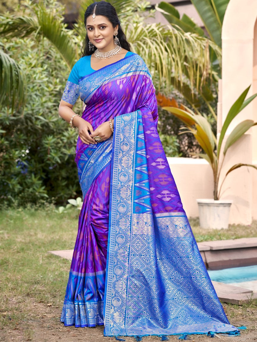 Anaita Violet Silk Saree With Blouse Piece