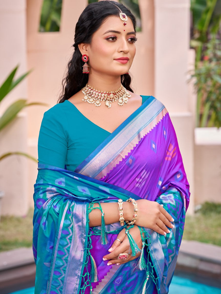 Anaita Violet Silk Saree With Blouse Piece