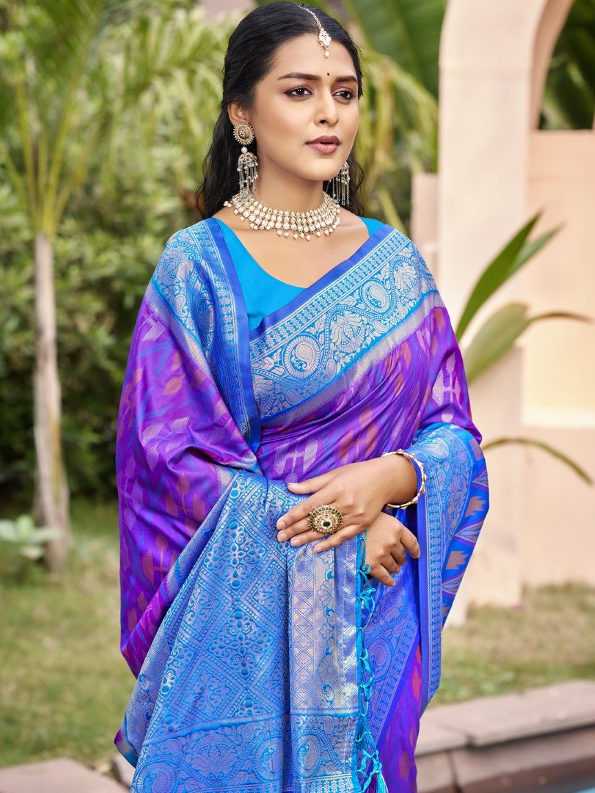 Anaita Violet Silk Saree With Blouse Piece