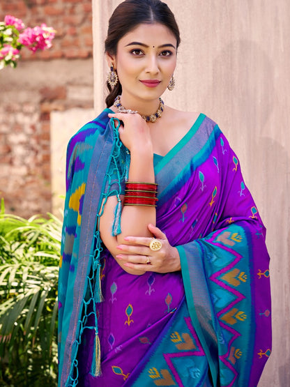 Anaita Violet Silk Saree With Blouse Piece