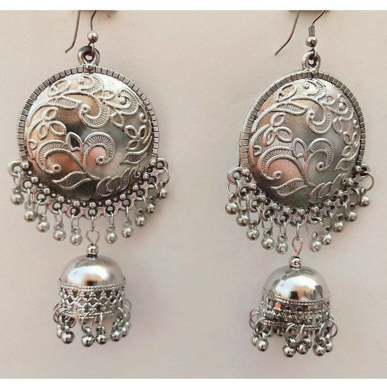 MS Fashion India Fashion Collection Chandbali Silver Oxidized Jhumka Tassel Dangler Earrings
