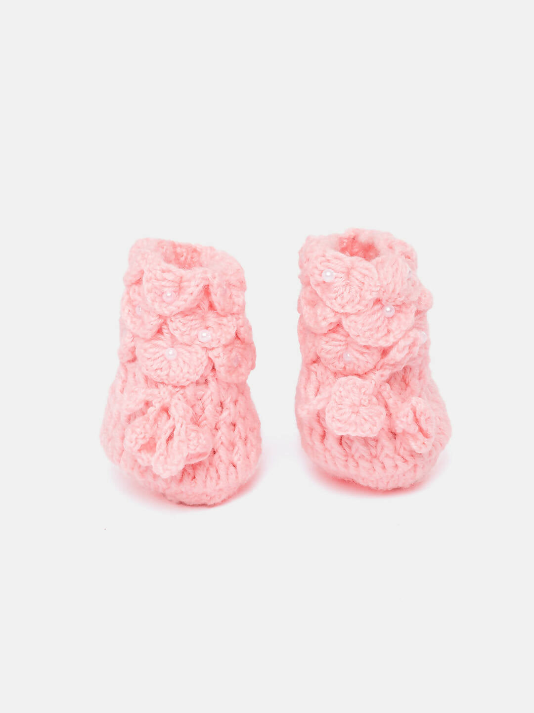 Chutput Kids Woollen Hand Knitted Self Desgin Detailed Booties - Pink