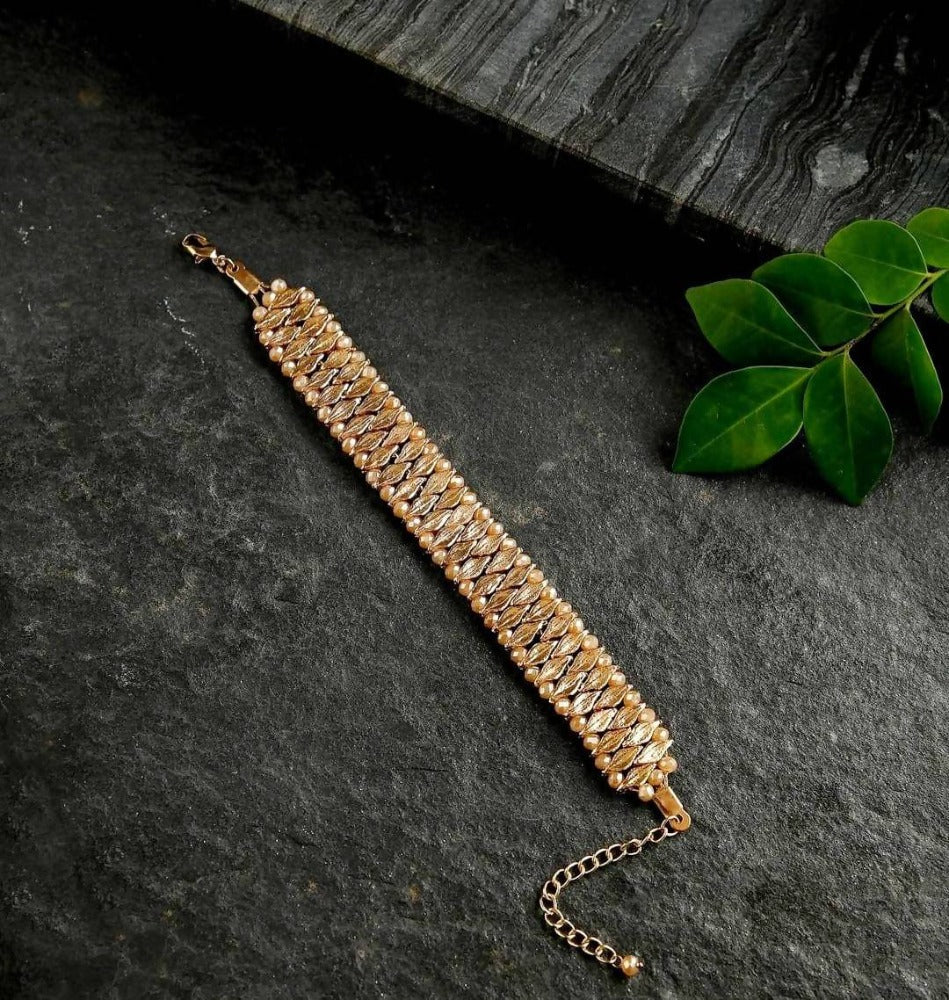 Bling Accessories Fine Brass Metal Chain Bracelet with Hand Weaved Glass Crystal