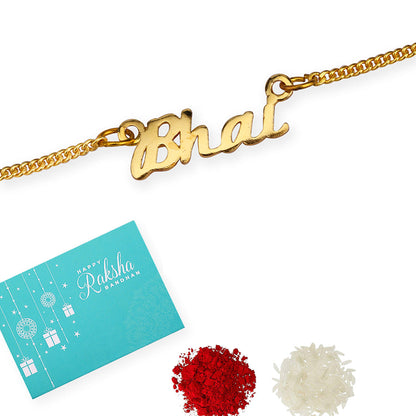 trueBrowns X Voylla Gold-Toned 'Bhai' Bracelet Rakhi With Roli Chaawal Pack