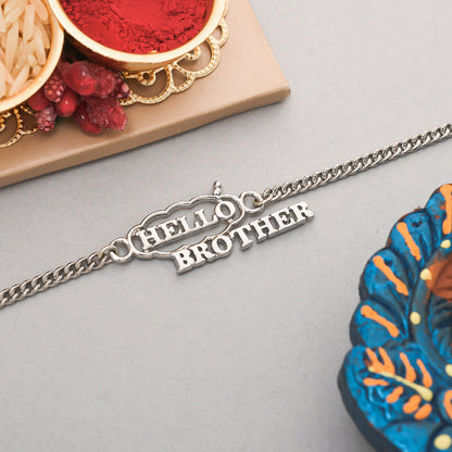 trueBrowns X Voylla Stylish Hello Brother Silver Tone Bracelet Rakhi