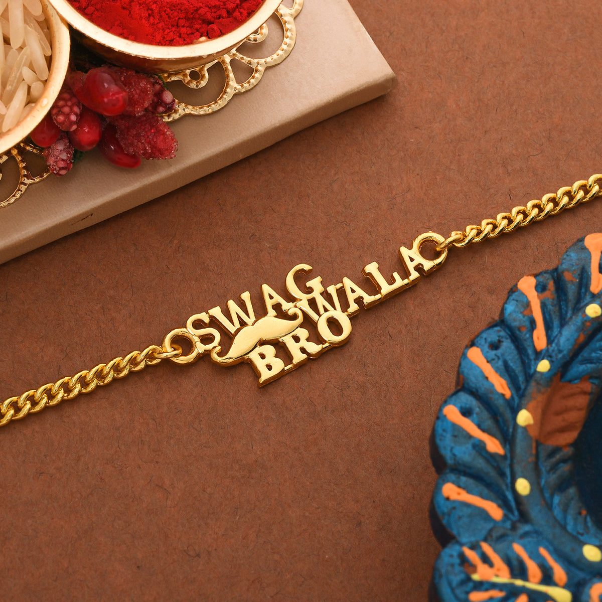 trueBrowns X Voylla Swag Wala Bro Gold Tone Bracelet Style Rakhi