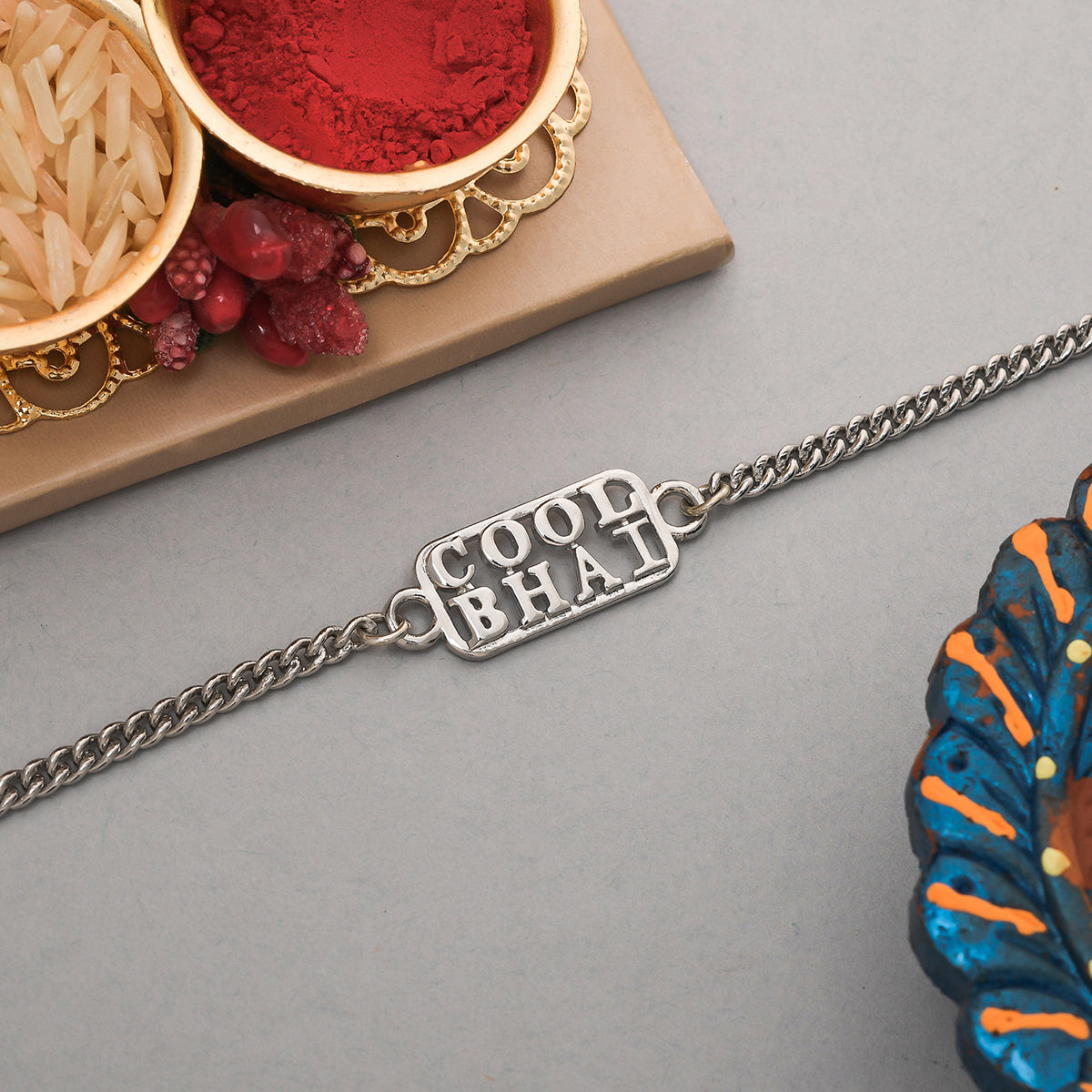 trueBrowns Silver Tone Cool Bhai Bracelet Style Rakhi