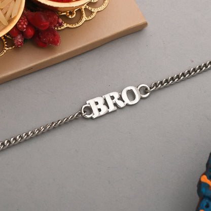 trueBrowns Silver Tone Fashionable BRO Bracelet Rakhi