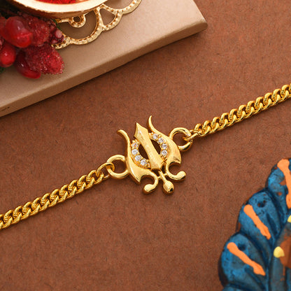 trueBrowns Yellow Gold-Polished Trishul Bracelet Rakhi