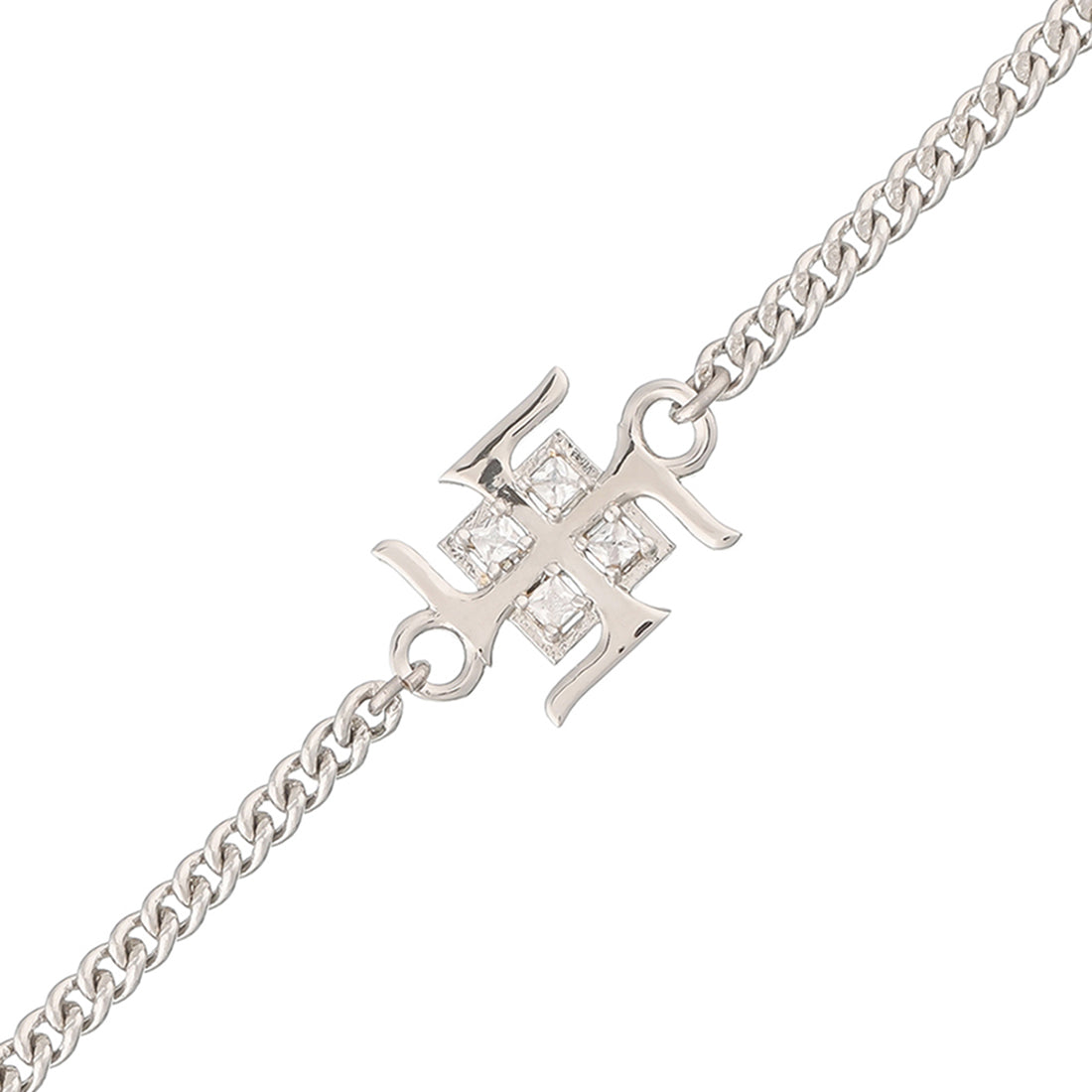 trueBrowns Auspicious Swastik Motif Silver Tone Bracelet Rakhi