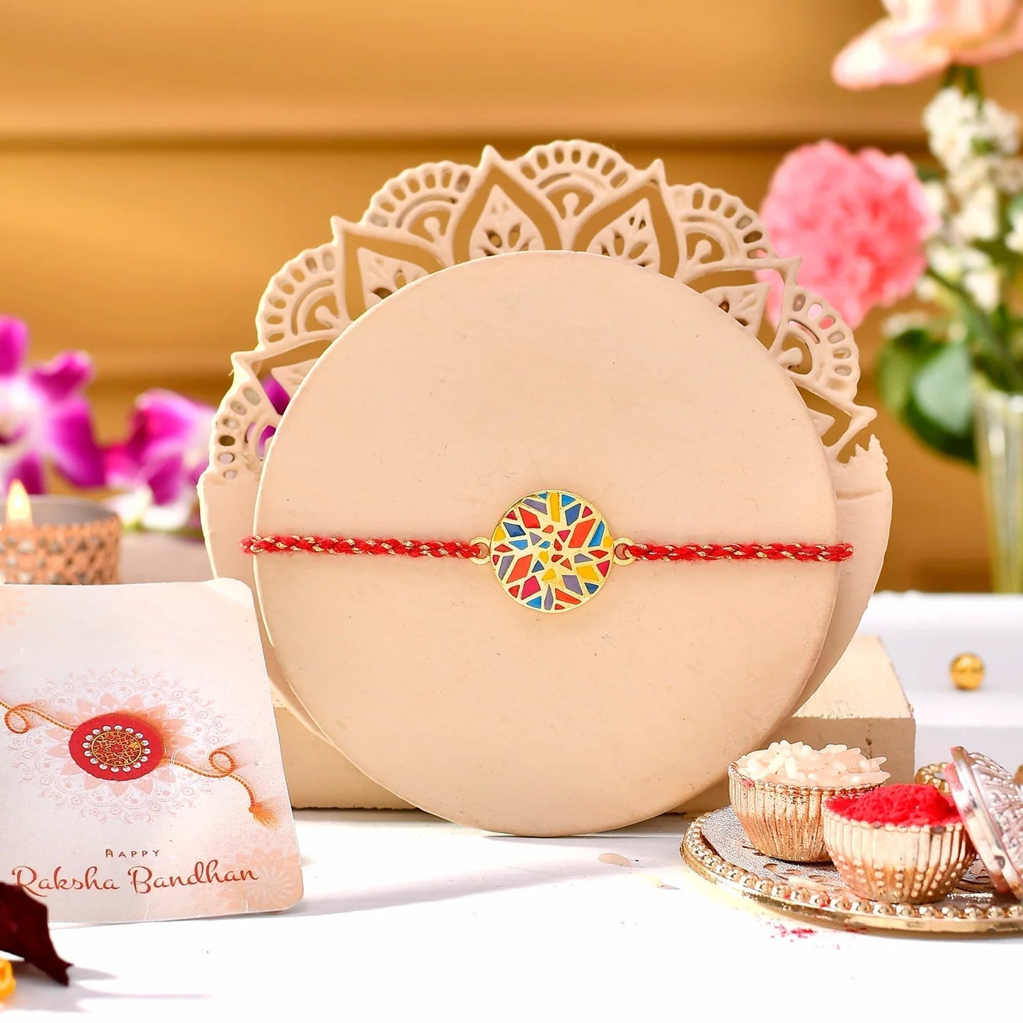 trueBrowns X Voylla Abstract Mosaic Multi-Color Enamel Rakhi For Brother
