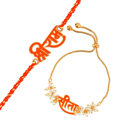 trueBrowns X Voylla Sita-Ram Vermilion Enamel Lumba Rakhi Combo For Bhaiya Bhabhi