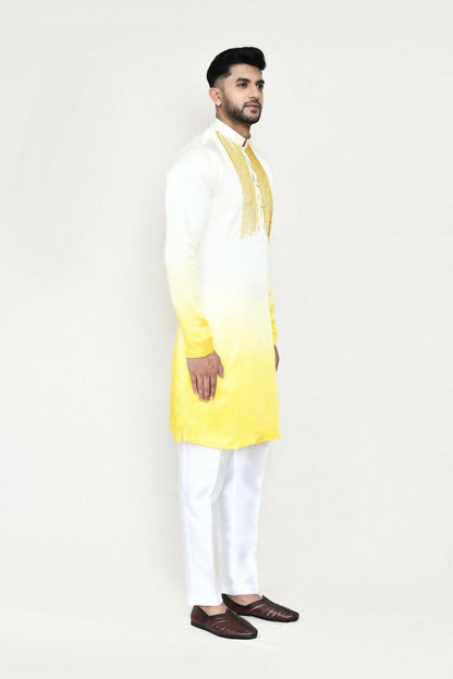 Joban Fashion Yellow Colored Satin Silk Fabric Kurta With Straight Fit Pant