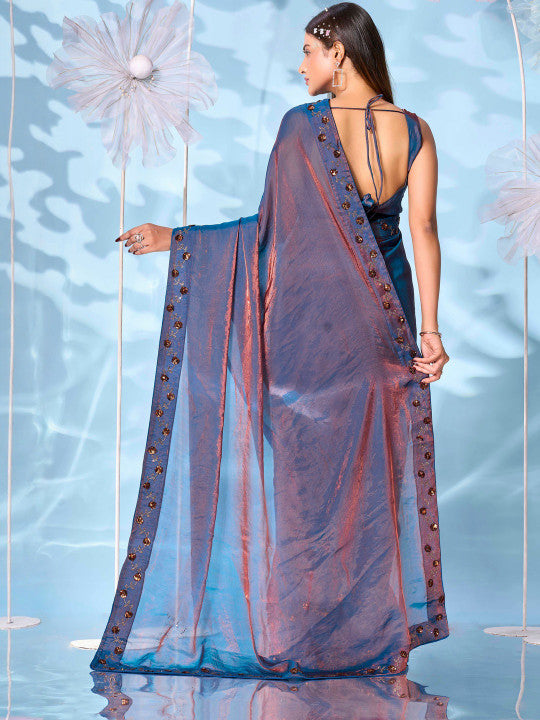Tikhi Imli Embellished Satin Two Toned Saree With swaroski Border and sequinned butta