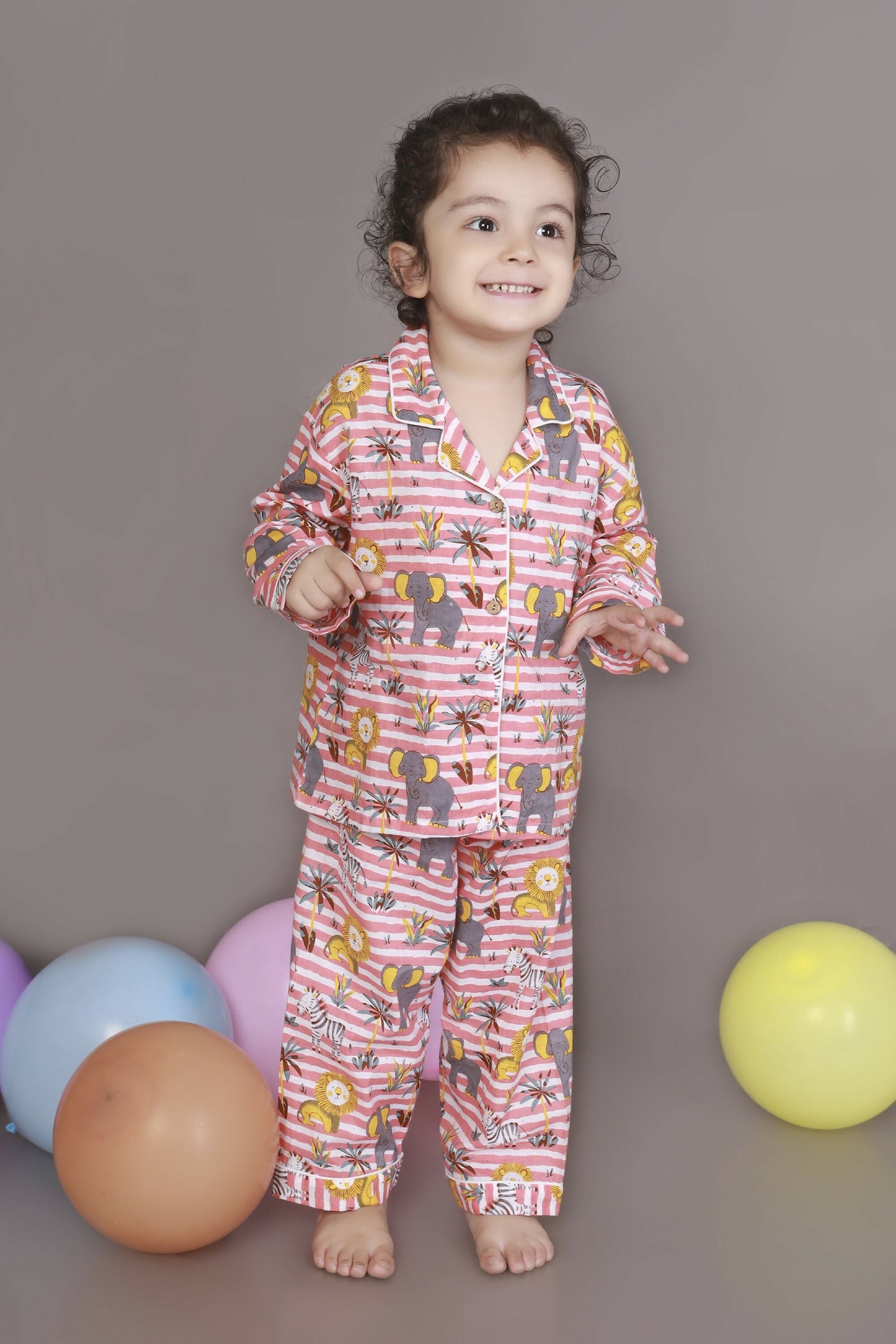 Breathables Kids Cotton Night Suit – Red & White Jungle Stripe Shirt & Pyjama Co-Ord Set For Boys & Girls