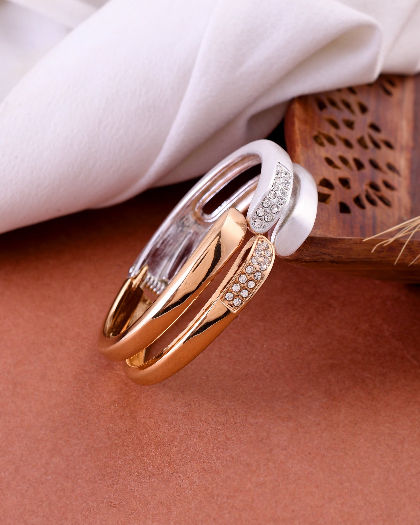 VOJ Women Stainless Steel Gold And Silver Polished Dimond Bracelet