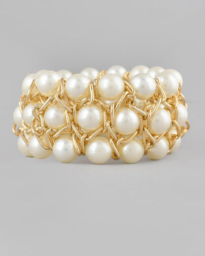 VOJ Women White and Gold Toned Pearls Gold-Polished Multi Strand Bracelet