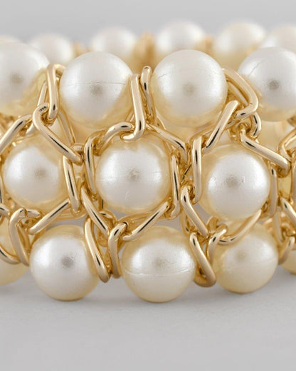 VOJ Women White and Gold Toned Pearls Gold-Polished Multi Strand Bracelet