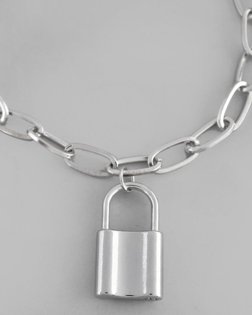 VOJ Mens Silver Plated Lock Bracelet