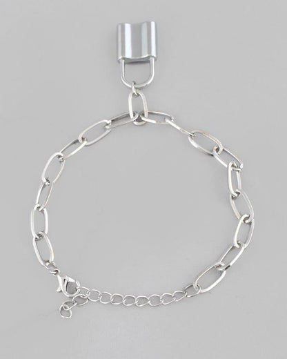 VOJ Mens Silver Plated Lock Bracelet