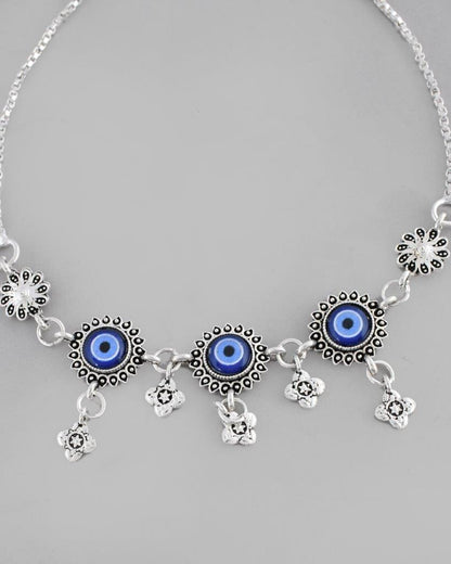 VOJ Pack of 2 Silver Plated Evel Eye Anklets