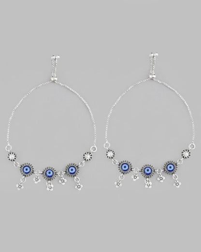 VOJ Pack of 2 Silver Plated Evel Eye Anklets