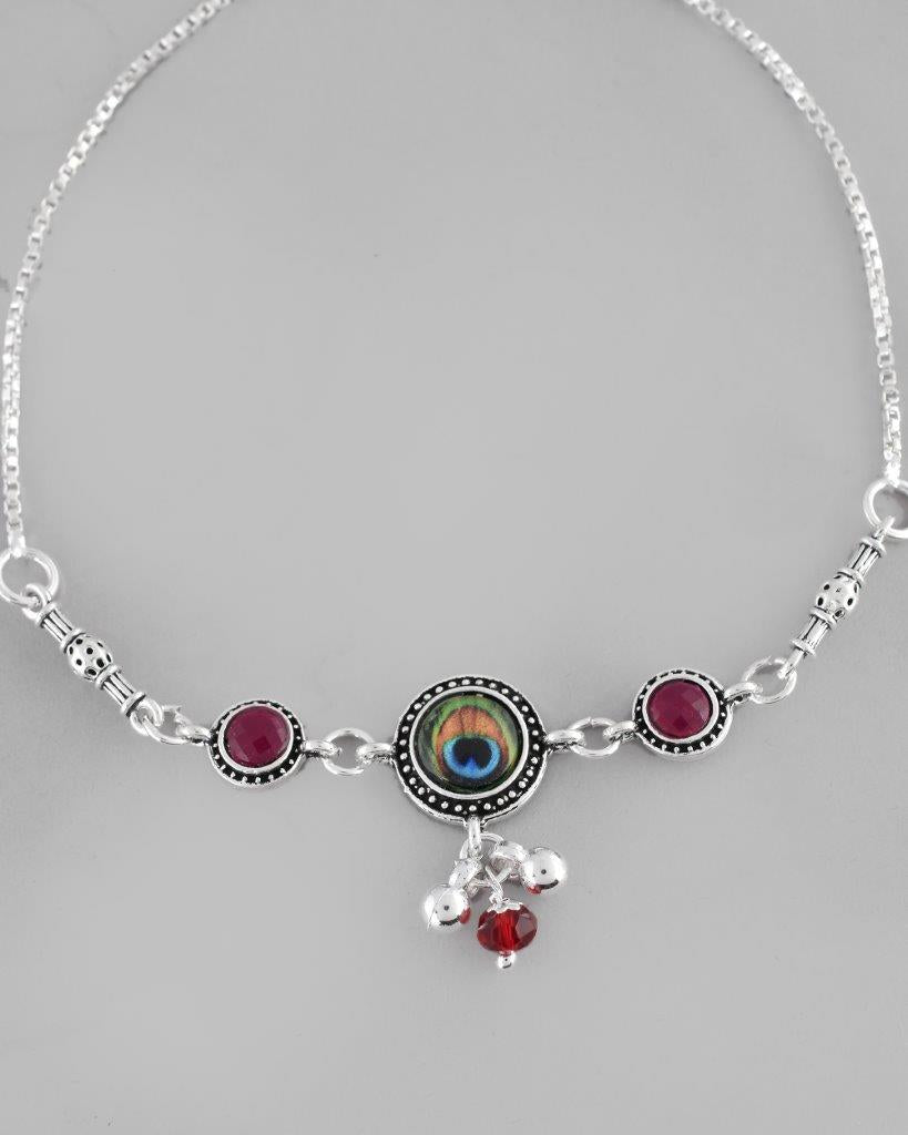 VOJ Pack of 2 Silver Plated Peacock Anklets