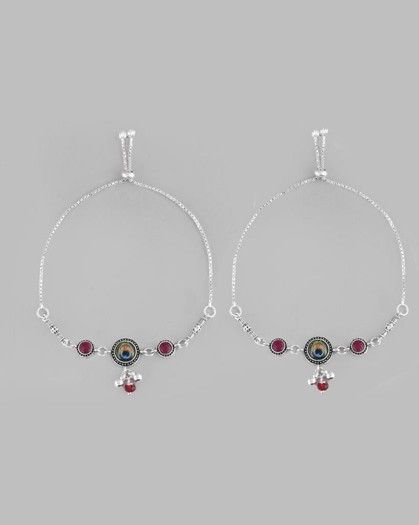 VOJ Pack of 2 Silver Plated Peacock Anklets