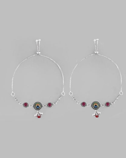 VOJ Pack of 2 Silver Plated Peacock Anklets