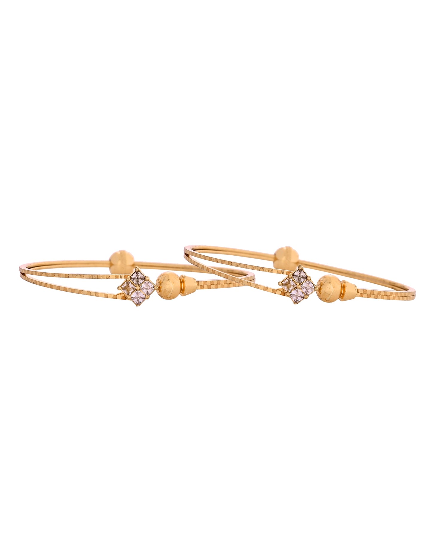 VOJ Set Of 2 Gold Polished Stone Studded Squares Shaped Bangles