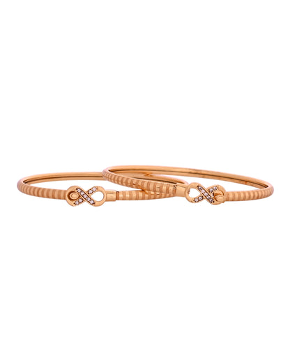 VOJ Set Of 2 Gold Polished AD Studded Infinite Shaped Bangles