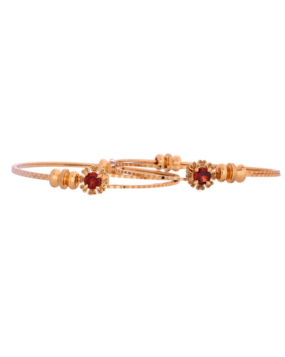VOJ Set Of 2 Gold Polished Red Stone-Studded Bangles