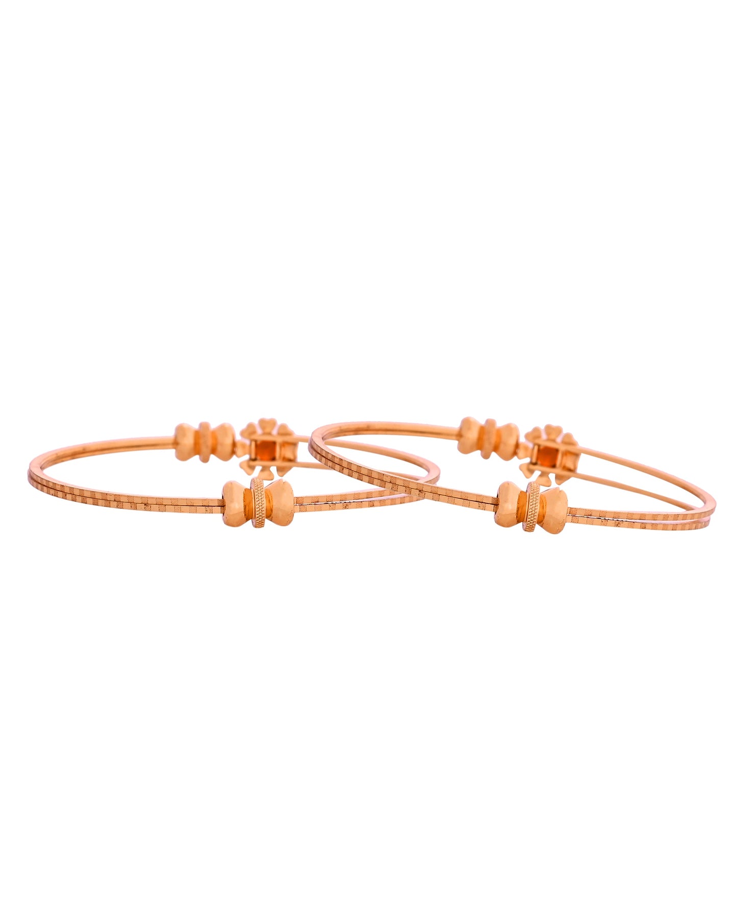 VOJ Set Of 2 Gold Polished Red Stone-Studded Bangles