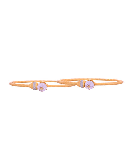 VOJ Set Of 2 Gold Polished Stone-Studded Bangles