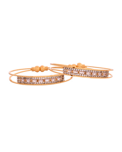 VOJ Set Of 2 Gold Polished Stone Studded Bangles
