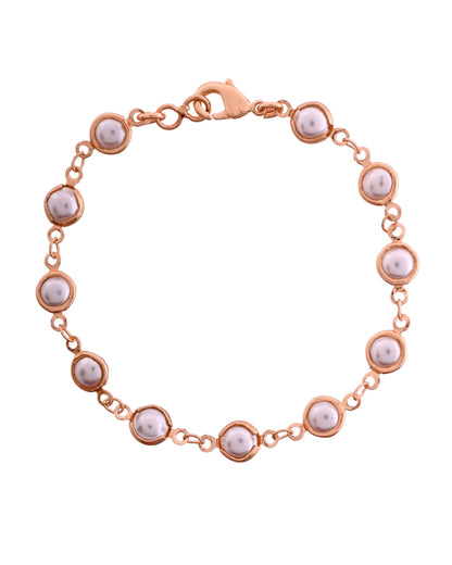 VOJ Rose Gold Polished Pearl Studded Bracelet