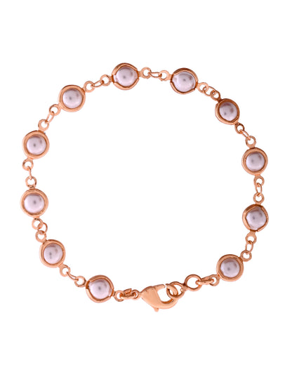 VOJ Rose Gold Polished Pearl Studded Bracelet