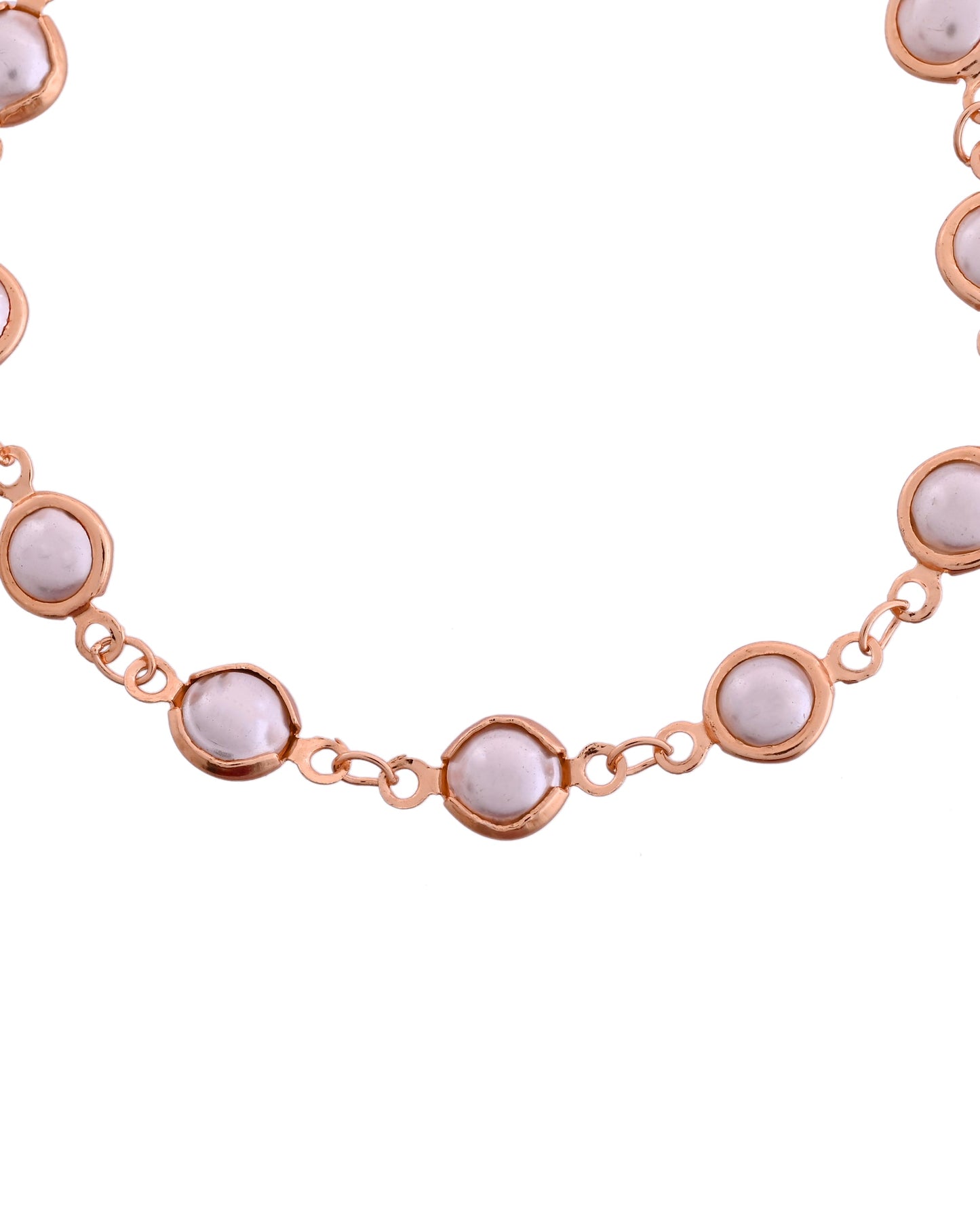 VOJ Rose Gold Polished Pearl Studded Bracelet