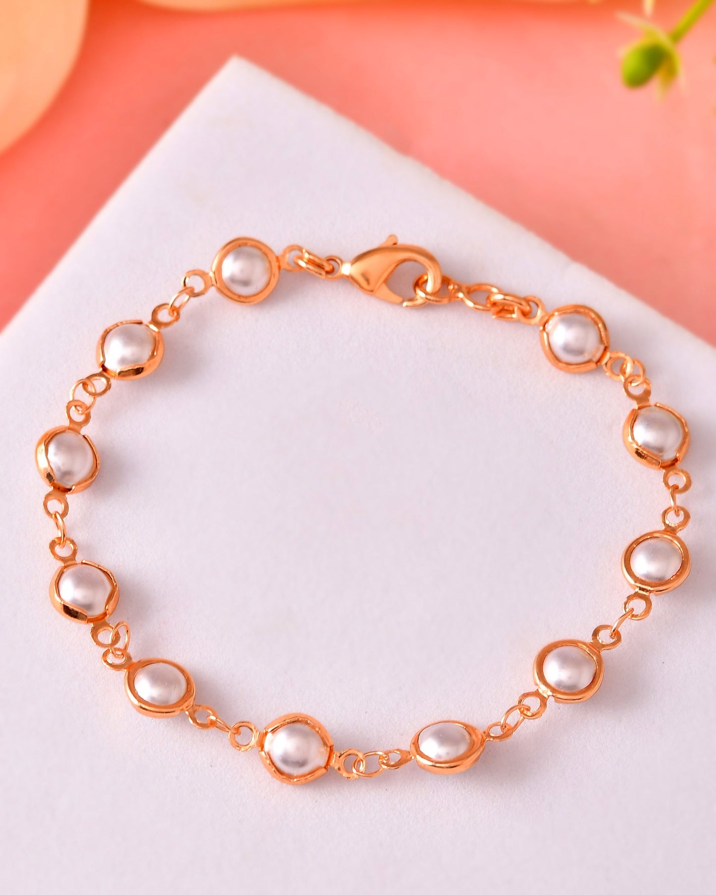 VOJ Rose Gold Polished Pearl Studded Bracelet