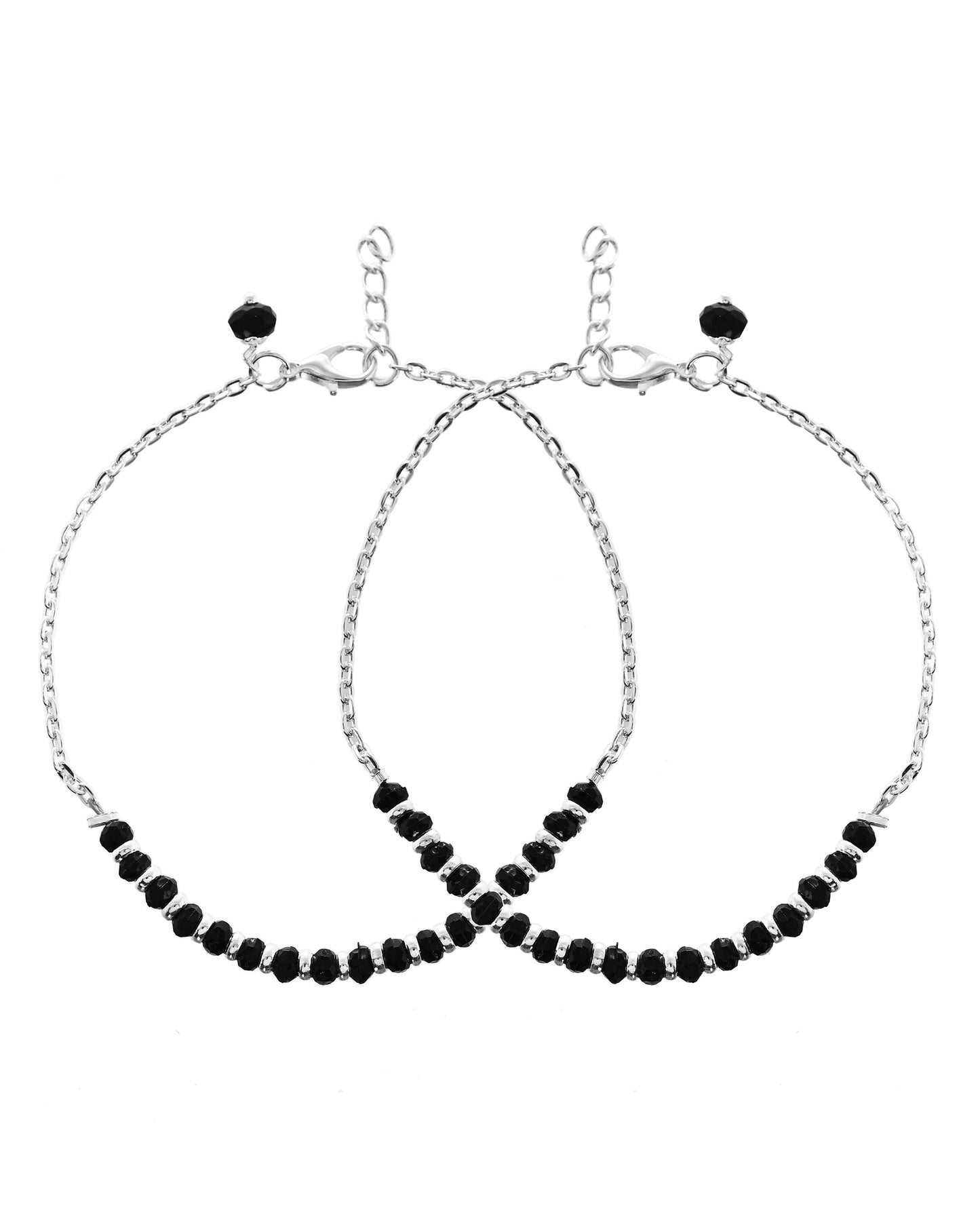 VOJ Set Of 2 Silver-Plated Artificial Beads Stainless Steel Anklet