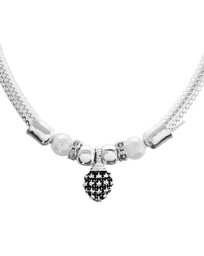 VOJ Set of 2 Silver Plated Stainless Steel Elasticated Anklet